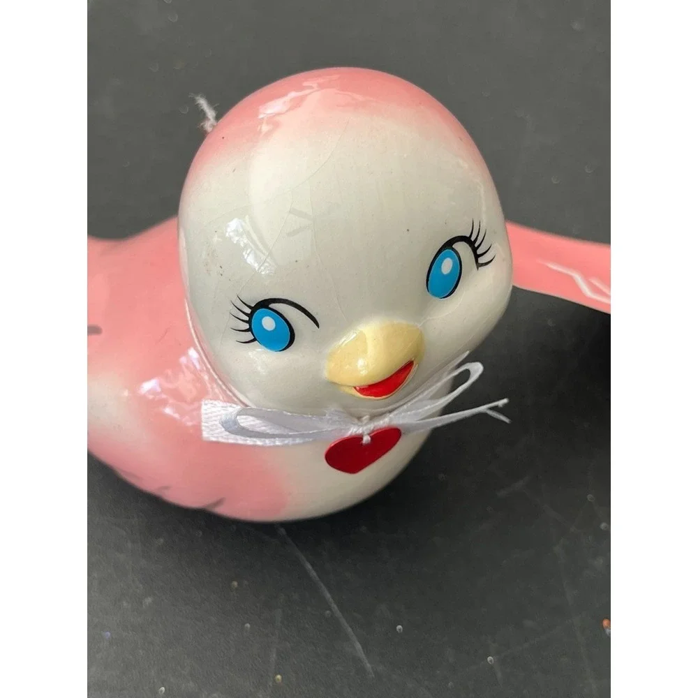 Ceramic Pink Bird Christmas Ornament Playful Colorful Love Cartoon Retro